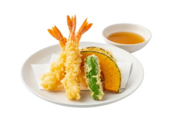 Japanese Tempura Assortment, Freshly Fried on White Plate