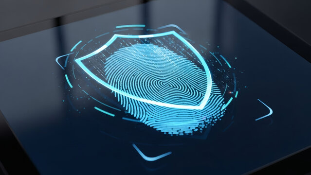 Digital Shield Icon on Dark Surface. - Powered by Adobe