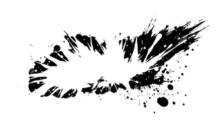 Naklejka premium A dynamic black and white abstract burst with radiating brush strokes and splatters, creating an energetic graphic design element.