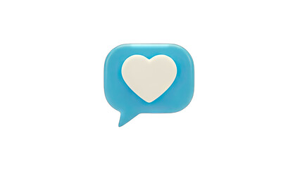3D Heart in a Speech Bubble on White Background