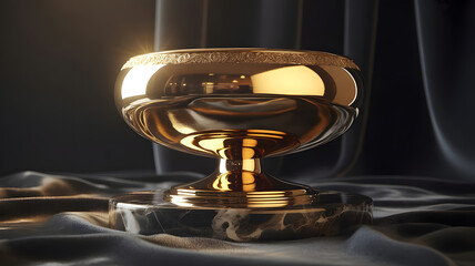 Luxurious golden chalice on a dark, dramatic pedestal