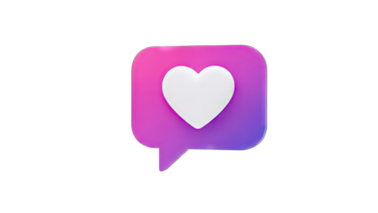 3D Heart in Speech Bubble on White Background