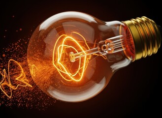 Glowing Vintage Light Bulb Igniting with Energy Sparks on Dark Background, Representing Innovative Business Breakthrough.
