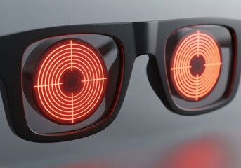 Futuristic Glasses Displaying Red Target Reticles, Symbolizing Precise Business Focus and AI Vision Technology
