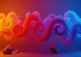 Fluid Abstract 3D Swirls creating a Dynamic Neon Background, showcasing Future Technology and Digital Transformation.
