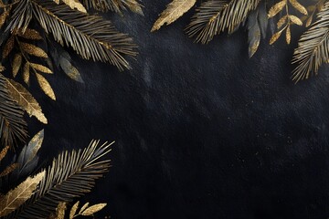 Golden leaves frame the dark textured background in a decorative arrangement.