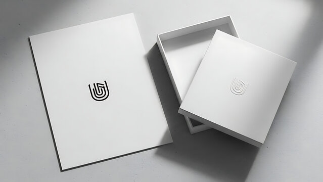 White stationery with elegant logo on textured surface