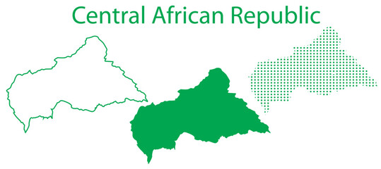 Obraz premium Central African Republic Map Vector Set, Africa Outline Silhouette Dotted Green Shapes, Central African Republic Country Infographic Template, Editable EPS Central African Republic Geography