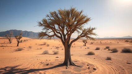 boswellia. Lone Boswellia tree in an arid desert landscape with resin droplets on bark. gardening catalogs, home-decor guides, designed for gardening and botanical catalogs.
