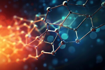 Molecules creating a complex network structure, illustrating scientific connections and digital data