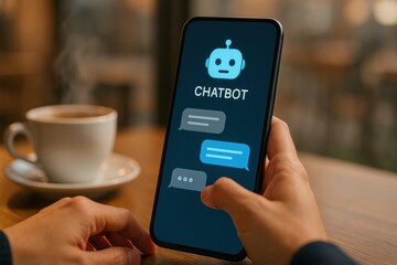Smart ai chatbot assistant on smartphone screen shows online shopping and ecommerce trends helping business startup with technology for efficient communication and support