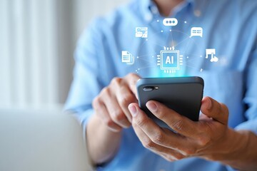 A man and woman holding a smart mobile phone and tablet display digital social network communication on a touchscreen technology device