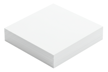 Neat square stack of blank white paper sheets on a transparent background
