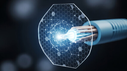 Fiber Optic Cable with Glowing Data Transfer.