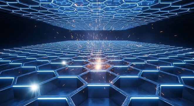 Abstract futuristic hexagonal grid network digital technology background - Powered by Adobe