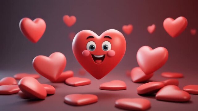 Animated Heart Characters Surrounded by Floating Hearts for Love and Happiness.