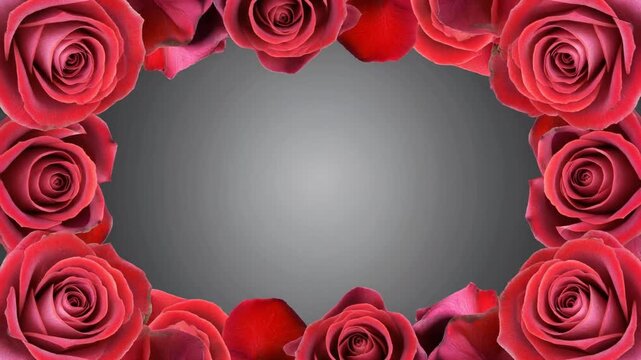 Beautiful Red Roses Frame Empty Space for Greeting Card.
