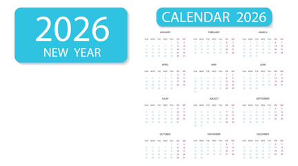 2026 Calendar Leaves Set - Vector Illustration. Desk planner layout. Yearly organizer in English. Week start on Monday. Monthly vertical flowers wall calendar 2026 design template. 