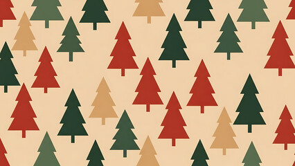 Obraz premium Seamless Festive Winter Pattern with Green, Red, and Gold Christmas Tree Silhouettes