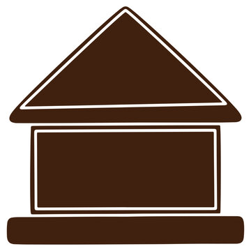 Brown house icon with triangular roof isolated on transparent background for web design and illustration