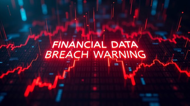 A striking visual representation of a financial data breach warning illuminated in red against a dark, digital background. - Powered by Adobe