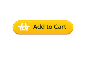 Yellow add to cart button with shopping basket icon, representing online buying, e-commerce, and digital retail