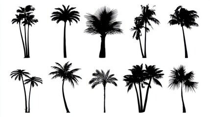 Naklejka premium Silhouettes of twelve diverse palm trees arranged in three rows and four columns,