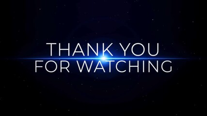 Spacey thank-you screen with bold white text over a glowing blue flare and starry field. night glow