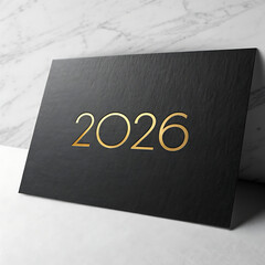 Minimalist Black and Gold 2026 Card on Marble