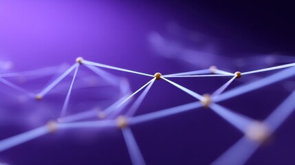 Abstract digital network design with interconnected lines and nodes on a vibrant purple background, representing technology and connectivity themes.