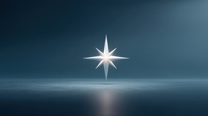 Bright shining star symbol in a misty environment with dramatic light and reflections, conveying hope, guidance, and aspiration in a calm atmosphere