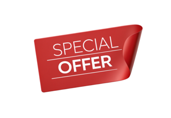 Red rectangular banner with curved edges displaying SPECIAL OFFER text in white, isolated on a transparent background
