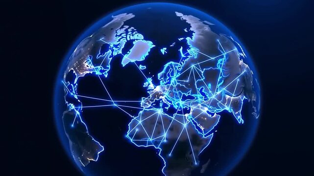 An entrepreneurial timelapse of a local business model replicating and scaling to international locations with connecting networks against a global view, concept of business scaling 