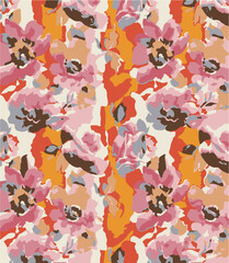 Big flower,Seamless watercolor floral pattern, flowers elements, green leaves branches on dark black background; for wrappers, wallpapers, postcards, greeting 