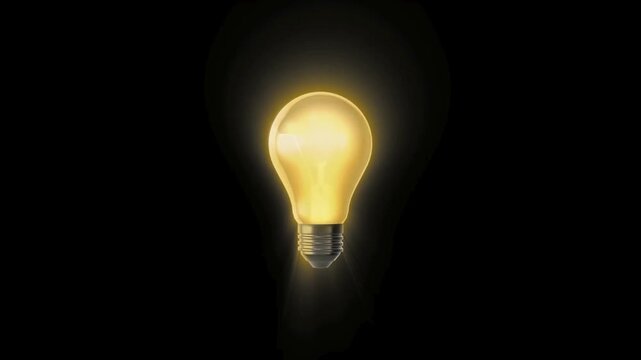 An incandescent light bulb glows warmly against a deep black background, subtle glow nuance details!