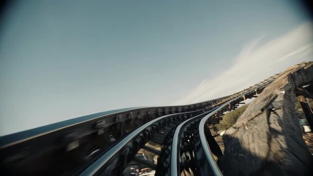 Roller Coaster Ride Through Amusement Park.