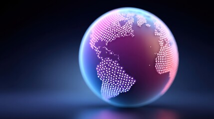 Colorful 3D Render of a Digital Globe with Dotted Patterns Representing Global Connectivity and Technology Advancements Against a Dark Background