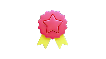 Award Badge with Star and Ribbon on White Background