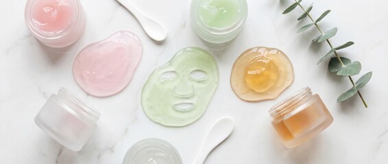 An inviting collection of beauty products, meticulously arranged with a marble backdrop, offering a sensory experience. Showcasing skincare essentials.