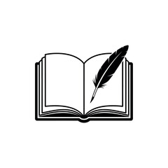 Open Book with Quill Pen Icon 1.