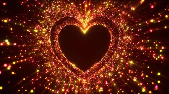 Sparkling Heart Shape with Fireworks Display for Celebration.