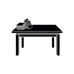 Simple Black and White Illustration of a Table with Books.