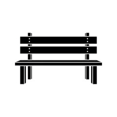 Simple Black Silhouette of a Park Bench on a White Background.