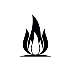 Stylized black flame icon on a white background.