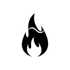 Stylized Black Fire Flame Icon on White Background.
