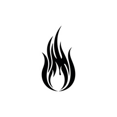 Stylized Black Flame Icon on White Background.