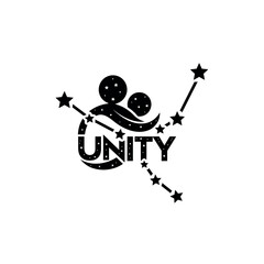 Unity logo with two figures and stars in a constellation design.