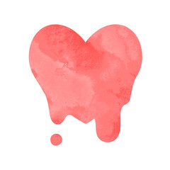 ドロドロに溶けているシンプルなハートの手描き水彩イラスト 赤	