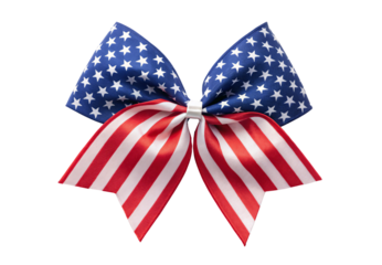 American flag stars and stripes cheerleader bow with tails, isolated on a transparent background
