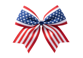 USA flag patriotic stars stripes cheerleader bow with ribbons, isolated on a transparent background